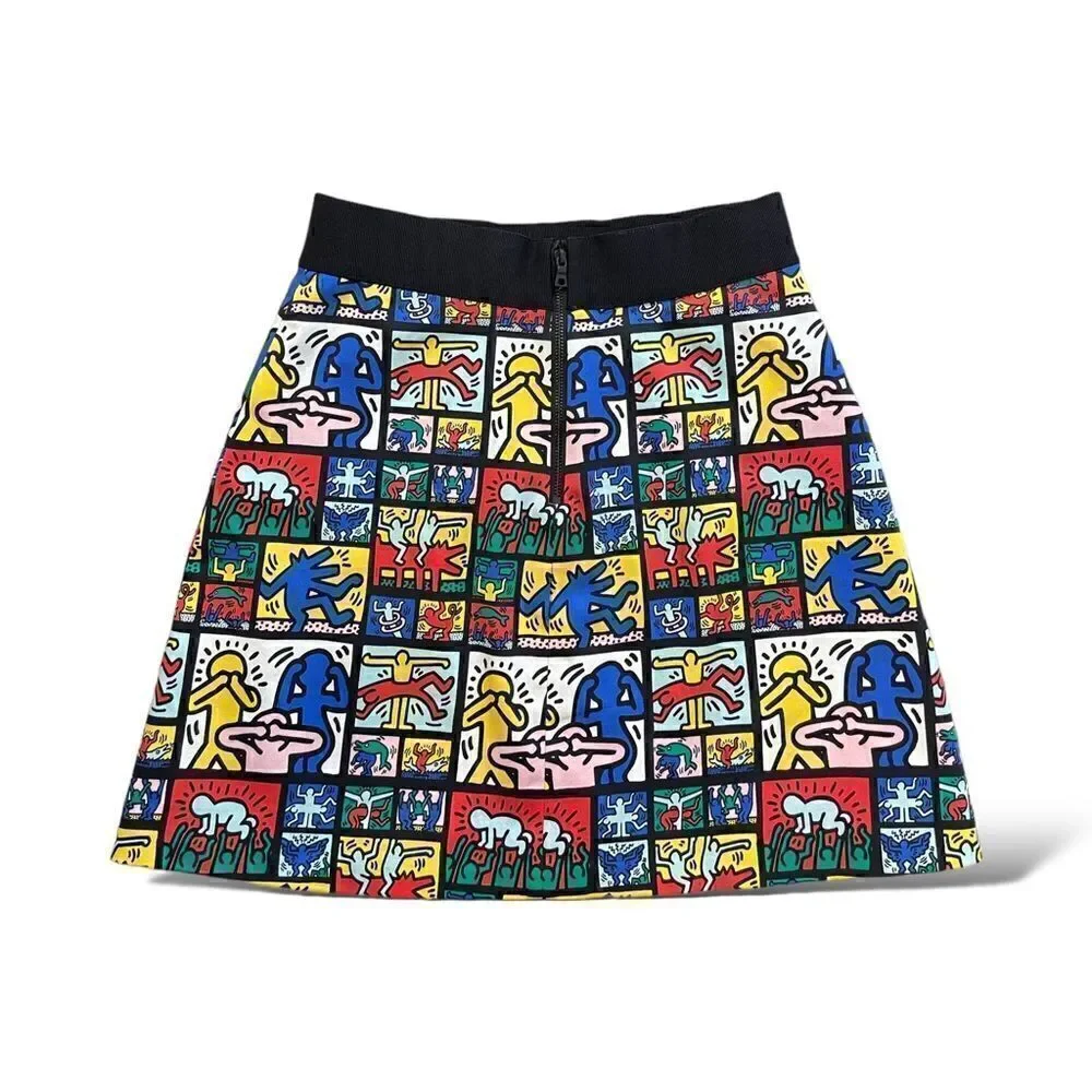 KEITH HARING X ALICE + OLIVIA Graphic Print Mini Skirt | Size: XS | 0 |